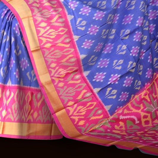 Light Purple Palani Tie & Dye SS Saree with Pink Ikat Body Design