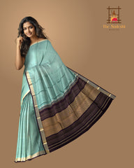 Light Blue and Brown Kanchipuram Pure Zari Saree