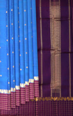 Blue and Maroon Kanchipuram Pure Zari Saree