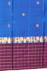 Blue and Maroon Kanchipuram Pure Zari Saree