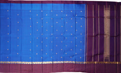 Blue and Maroon Kanchipuram Pure Zari Saree