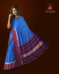 Blue and Maroon Kanchipuram Pure Zari Saree