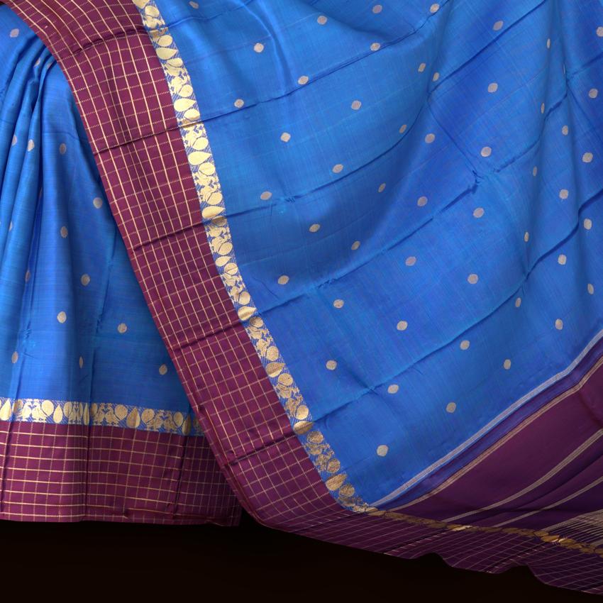 Blue and Maroon Kanchipuram Pure Zari Saree