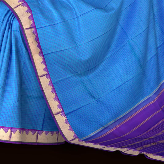 Cyan Blue and Purple Kanchipuram Pure Zari Saree