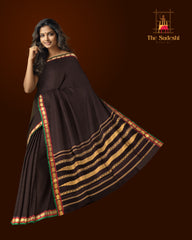 Coffee Brown and Red Kanchipuram Pure Zari Saree