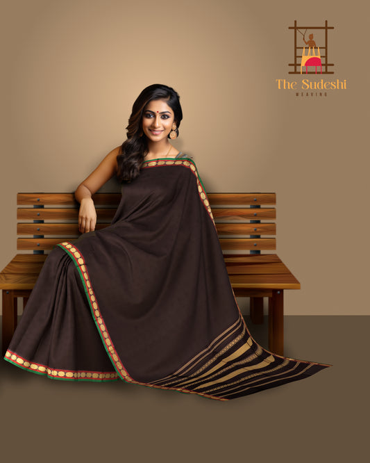 Coffee Brown and Red Kanchipuram Pure Zari Saree