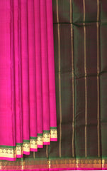 Magenta Pink and Green Kanchipuram Pure Zari Saree