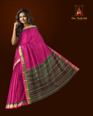 Magenta Pink and Green Kanchipuram Pure Zari Saree