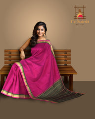 Magenta Pink and Green Kanchipuram Pure Zari Saree