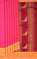 Pink Kanchipuram Pure Zari and Handloom Saree with Mustard Border