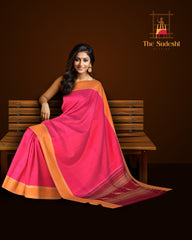 Pink Kanchipuram Pure Zari and Handloom Saree with Mustard Border