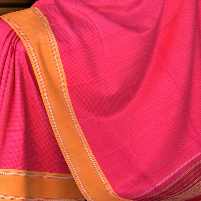 Pink Kanchipuram Pure Zari and Handloom Saree with Mustard Border