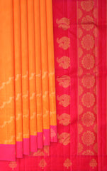 Orange Kanchipuram Pure Zari and Handloom Saree with Pink Motif Border