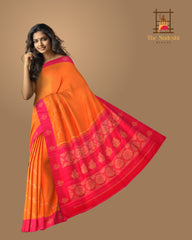 Orange Kanchipuram Pure Zari and Handloom Saree with Pink Motif Border