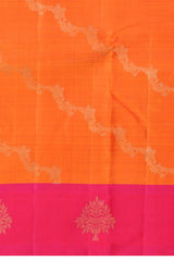 Orange Kanchipuram Pure Zari and Handloom Saree with Pink Motif Border