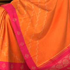 Orange Kanchipuram Pure Zari and Handloom Saree with Pink Motif Border