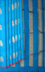 Cyan Blue Kanchipuram Pure Zari and Handloom Saree with Yaazhi Motif