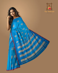 Cyan Blue Kanchipuram Pure Zari and Handloom Saree with Yaazhi Motif