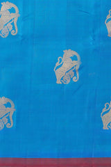 Cyan Blue Kanchipuram Pure Zari and Handloom Saree with Yaazhi Motif