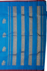 Cyan Blue Kanchipuram Pure Zari and Handloom Saree with Yaazhi Motif