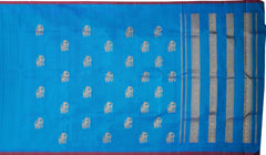 Cyan Blue Kanchipuram Pure Zari and Handloom Saree with Yaazhi Motif