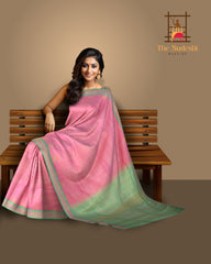 Lotus Pink Kanchipuram Pure Zari and Handloom Saree with Pista Green Border