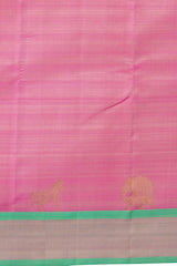 Lotus Pink Kanchipuram Pure Zari and Handloom Saree with Pista Green Border