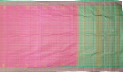 Lotus Pink Kanchipuram Pure Zari and Handloom Saree with Pista Green Border