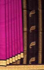 Magenta Kanchipuram Pure Zari and Handloom Saree with Brown Border