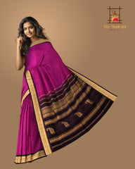 Magenta Kanchipuram Pure Zari and Handloom Saree with Brown Border