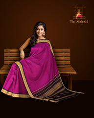 Magenta Kanchipuram Pure Zari and Handloom Saree with Brown Border