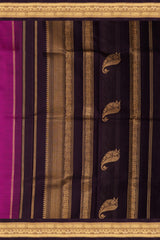 Magenta Kanchipuram Pure Zari and Handloom Saree with Brown Border