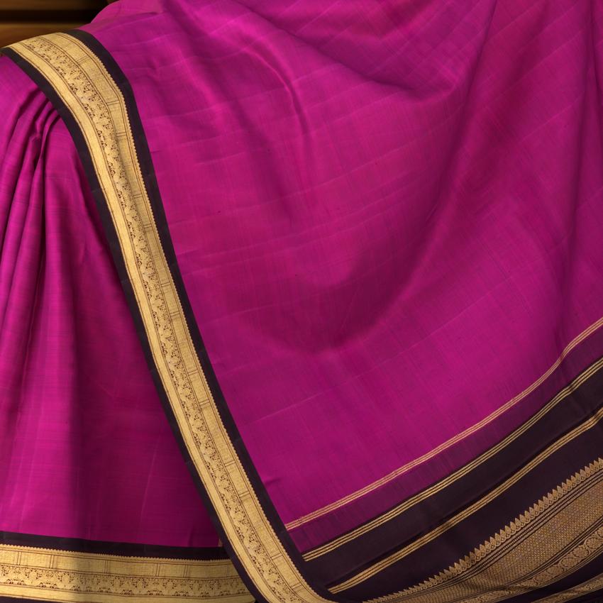 Magenta Kanchipuram Pure Zari and Handloom Saree with Brown Border