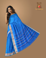 Blue Kanchipuram Pure Zari and Handloom Saree with Dark Blue Border