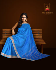 Blue Kanchipuram Pure Zari and Handloom Saree with Dark Blue Border