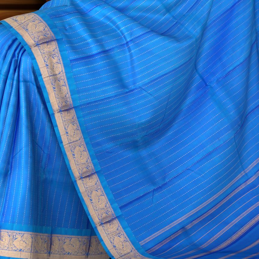 Blue Kanchipuram Pure Zari and Handloom Saree with Dark Blue Border