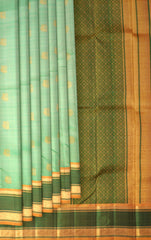 Sap Green Kanchipuram Pure Zari and Handloom Saree with Mustard and Green Border