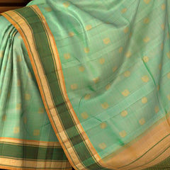 Sap Green Kanchipuram Pure Zari and Handloom Saree with Mustard and Green Border