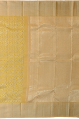 Pale Yellow Kanchipuram Silk Saree with Elephant and Annapakshi Jackard on the body with Ivory contrast border and Pale Yellow Diagonal lines pallu