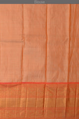 Off White Kanchipuram Silk Saree with Tissue zari on the body with Orange contrast border and Orange annam pallu