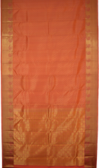 Peach Kanchipuram Silk Saree with Tear drop Jackard on the body with Peach self border and Orange Pink Square with thick butta pallu