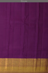 Off White Kanchipuram Silk Saree with Rudraksham Jackard on the body with Wine Purple contrast border and Wine Purple Grand embossed Kamalam motif intricately designed pallu