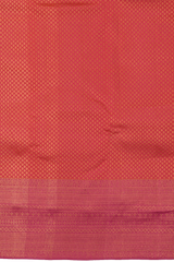 Coral Pink Kanchipuram Silk Saree with Jackard on the body with Purple contrast border and Purple Bavanshi pallu
