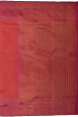 Coral Pink Kanchipuram Silk Saree with Jackard on the body with Purple contrast border and Purple Bavanshi pallu
