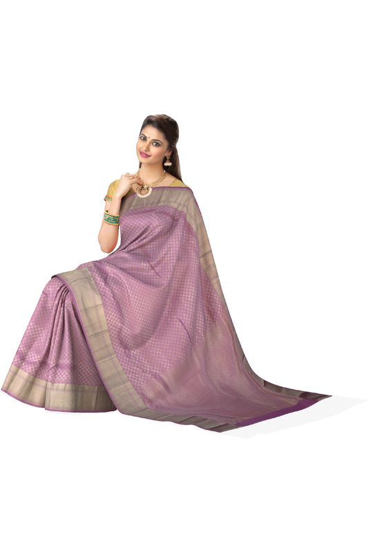 Lavender Kanchipuram Silk Saree with Tear Motif Jackard on the body with Lavender self border and Lavender Floral pallu