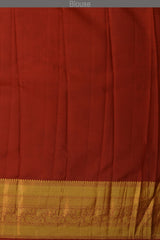 Nude Pink with Orange roses Kanchipuram Silk Saree with Floral digital Plain on the body with Rust Orange contrast border and Rust orange pallu with diagonal lines and floral motif pallu