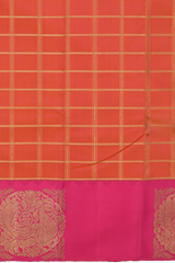 Orange and Pink Kanchipuram Silk Saree with Dual Tone Checks on the body with Pink contrast Annapakshi as blocks in border and Pink Grand Pink zig zag patter pallu