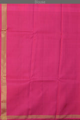 Black Kanchipuram Silk Saree with Plain body with Mango motif geometrical pattern Contrast border and Pink 8 Kol Pallu with seepu rekku