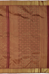 Maroon Kanchipuram Silk Saree with Jackard Jackard - Tear body with Mango Bavanchi Self border and Grand Maroon Pallu with Embossed Flower Motif with Basket Weave Pattern