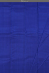 Purple Kanchipuram Silk Saree with Checks Half - half body with Contrast border and Blue Pallu with floral motif and diamond design